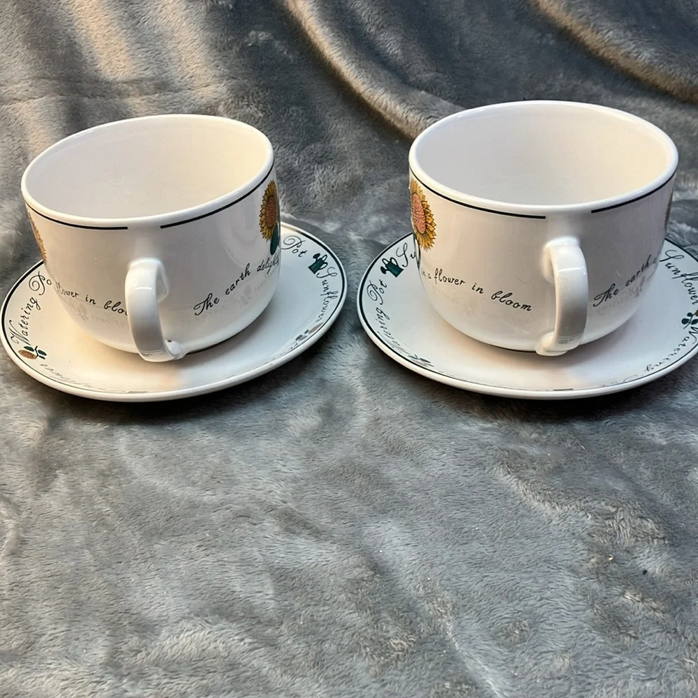 Riviera Van Beers by Signature Stoneware Sunflower Teacup & Saucer Set Set of 2 - Picture 7 of 13